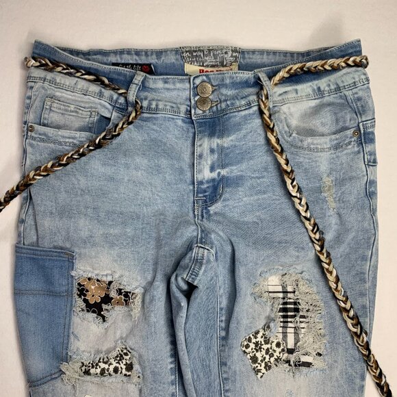 Hot Kiss Skinny Jeans Boho Black White Patched Distressed Light Denim Size 14 - Picture 12 of 12
